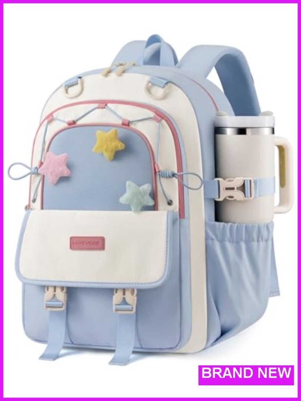 33L Large Capacity Water-Resistant Backpack with Star Charm, Fits 15.6" Laptop